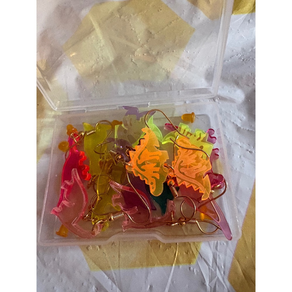 Neon Acrylic Dinosaur Drop Earrings Set Multi Color Translucent Jewelry Lot